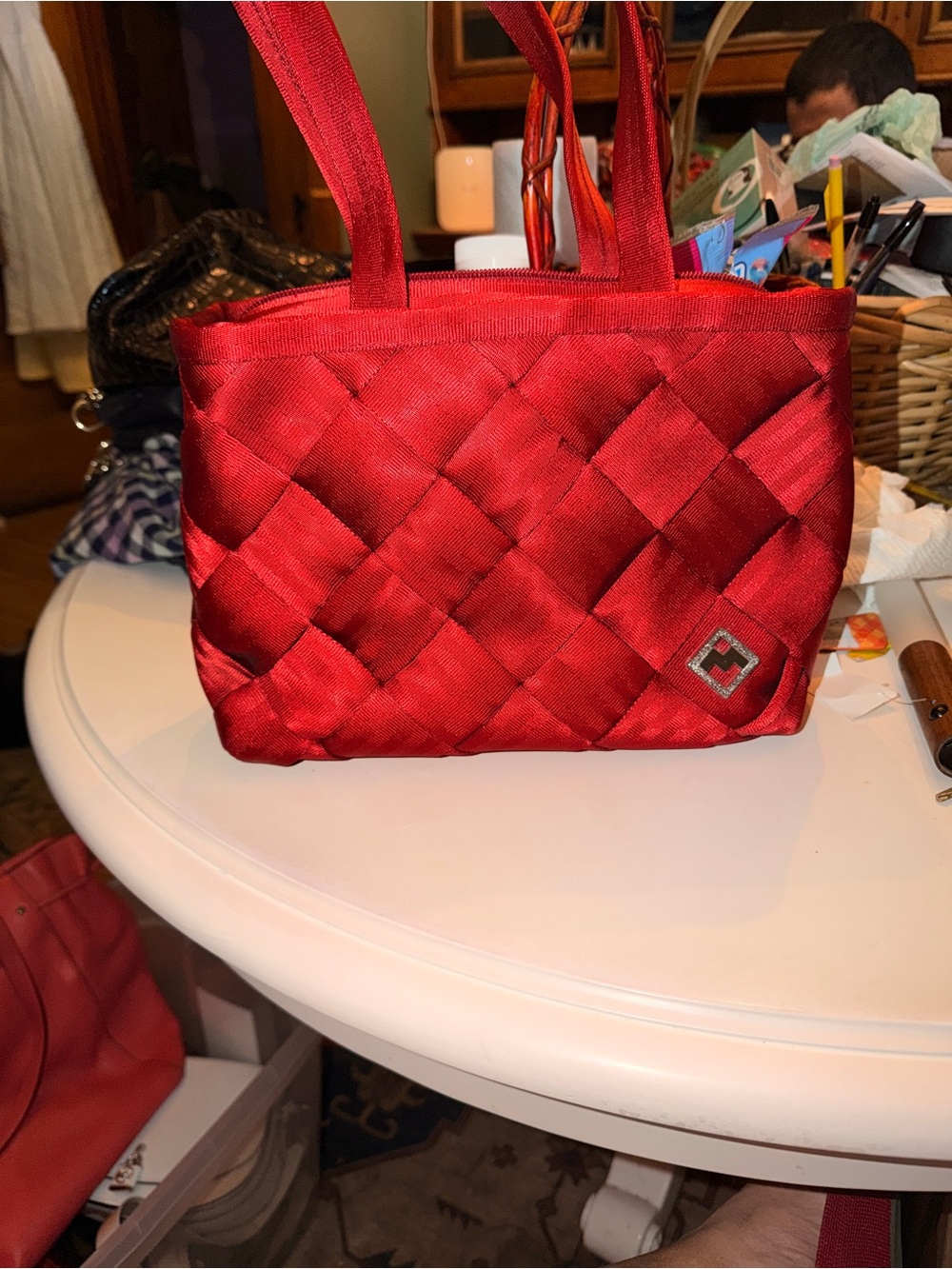 Maggie’s Bags: Woven Red Seatbelt bag in Red - shoulder Bag : Everyday Style